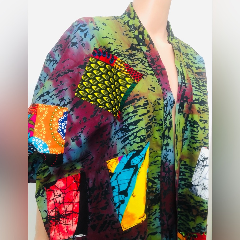 African Batik Print Front Patchwork Short Kimono - image 8